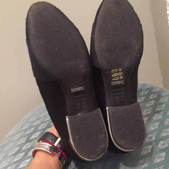 Schutz Pony Hair Black Shoes with Mirrored Heel - Picture 4 of 5